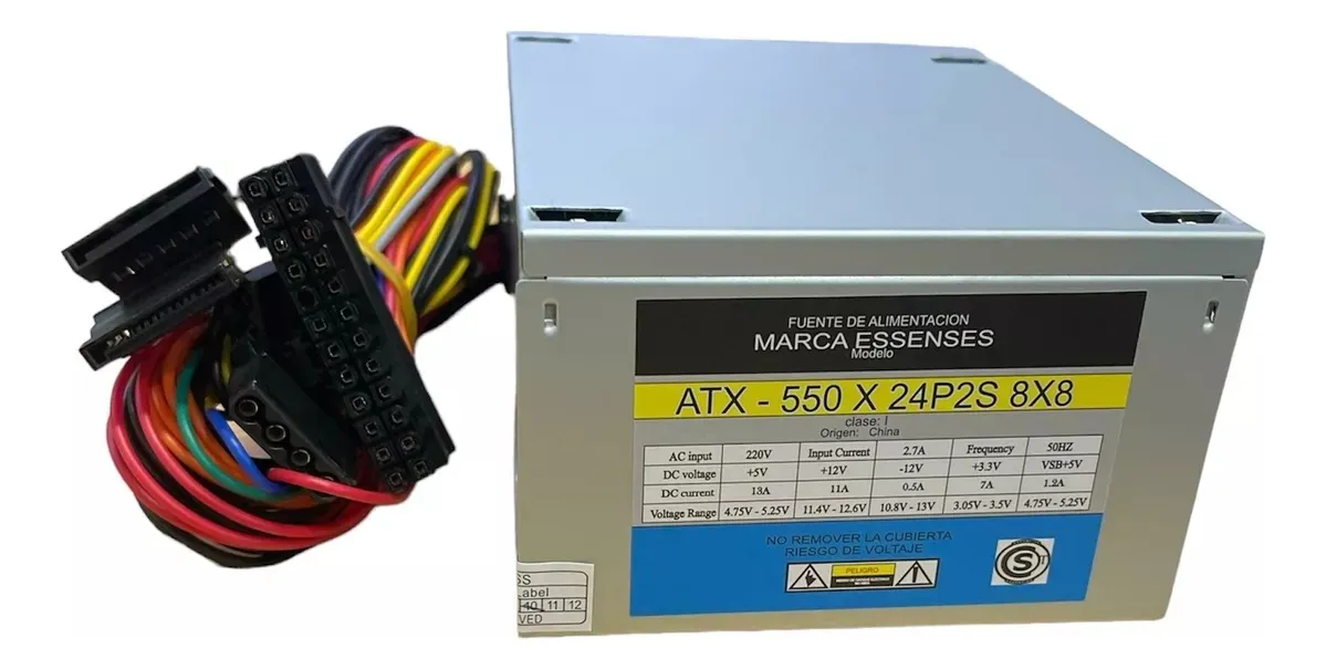 FUENTE PC ESSENSES ATX-550 24PS2 8 X 8 CON CONECTORES 20+4PIN