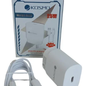CARGADOR KOSMO ULTRA FAST KOS 25W PD BLANCO SALIDA C + CABLE TIPO C TO IPHONE