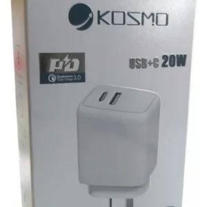 CARGADOR KOSMO K-USB+C 20W QUICK CHARGER 4A – 1 SALIDAS USB + 1 SALIDA TYPE C