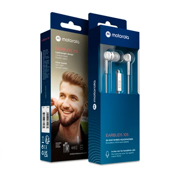 AURICULARES MOTOROLA EARBUDS 105 BLANCOS C/MICROFONO MANOS LIBRES