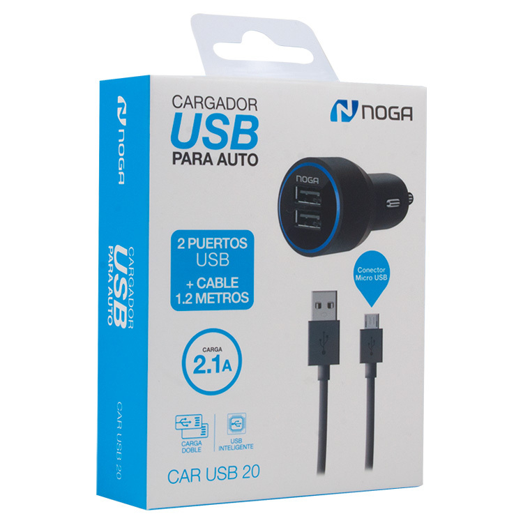 CARGADOR NOGA CAR USB 20 2 SALIDAS USB 2,1A QUICKCHARGER 3,0 RAPIDA CABLE 1 METRO