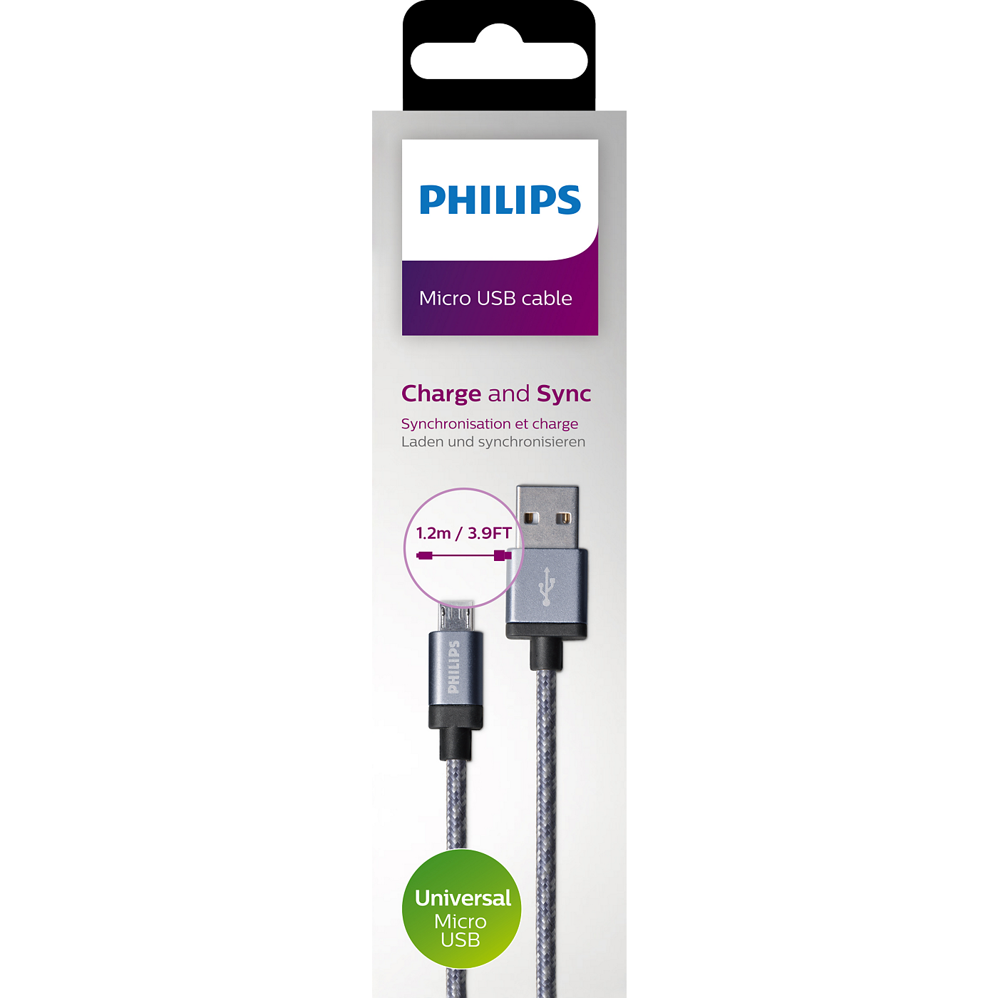 CABLE PHILIPS DLC1530U/97 MICRO USB PLANO NEGRO 3A CARGA Y TRANSFERENCIA RAPIDA 1,2