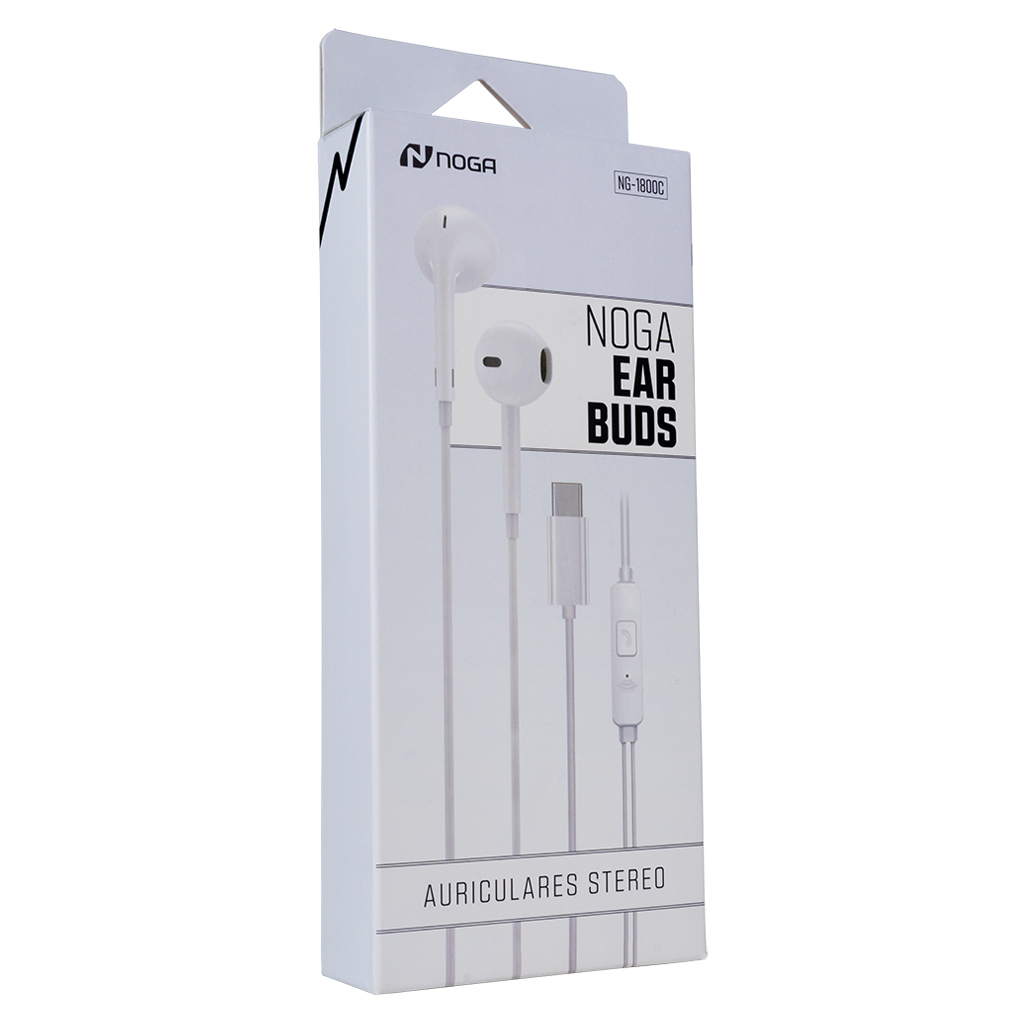 AURICULARES NOGA NG-1800C TYPE C – IN EAR BLANCO MANOS LIBRES CABLE CELULARES
