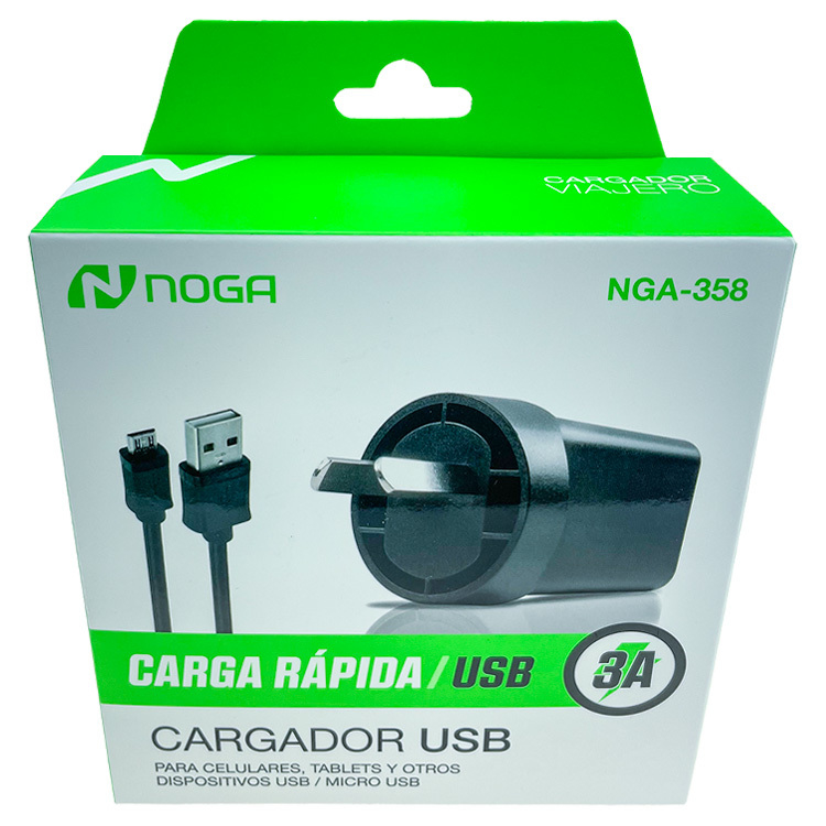CARGADOR RAPIDO NOGA NGA-358 3A REALES TABLES CELULARES CABLE DESMONTABLE