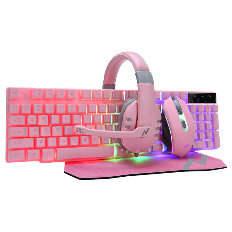 COMBO NOGA NKB-411 LEDS RGB ROSADO TECLADO MOUSE AURIC CON MIC PAD MOUSE
