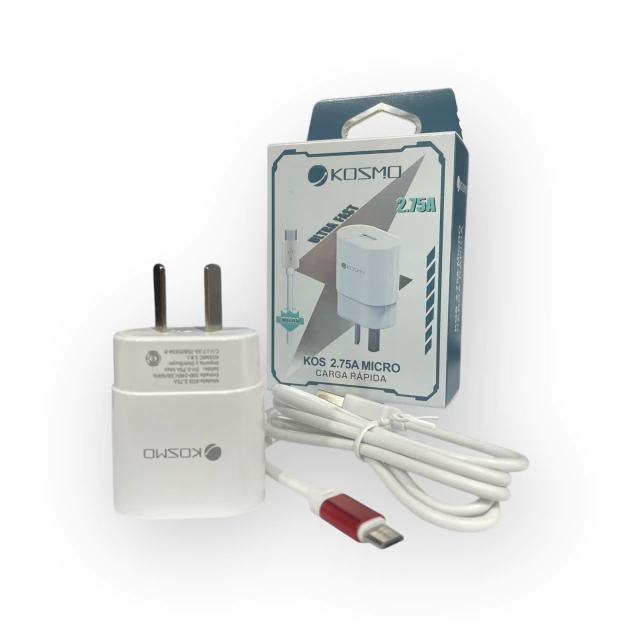 CARGADOR KOSMO ULTRA FAST KOS 2,75A RAPIDO SALIDA USB + CABLE MICRO USB