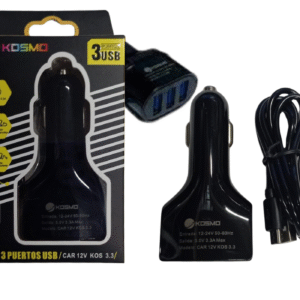 CARGADOR KOSMO CAR 12V KOS 3,3A LUXURY 5V 3 SALIDAS USB CARGA RAPIDA