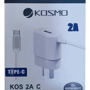 CARGADOR KOSMO KOS 2AC 220V TRAVEL 2A RAPIDO SALIDA USB + CABLE FICHA TIPO C