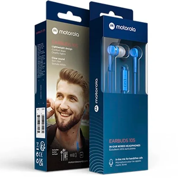 AURICULARES MOTOROLA EARBUDS 105 CELESTE C/MICROFONO MANOS LIBRES