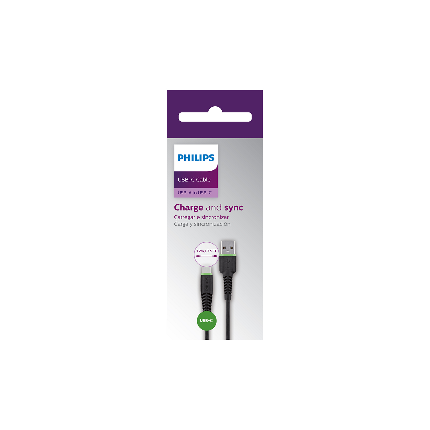 CABLE PHILIPS DLC1530C/97 TIPO C NEGRO 3A CARGA Y TRANSFERENCIA RAPIDA 1,2M