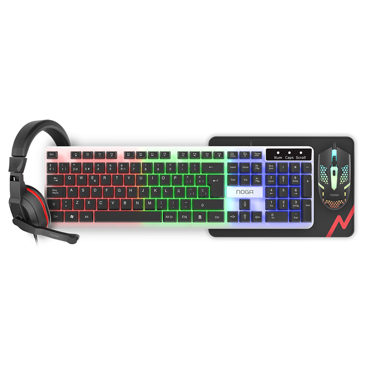 COMBO NOGA NKB-413N NEGRO RGB ARCO IRIS TECLADO MOUSE AURIC MIC PAD MOUSE