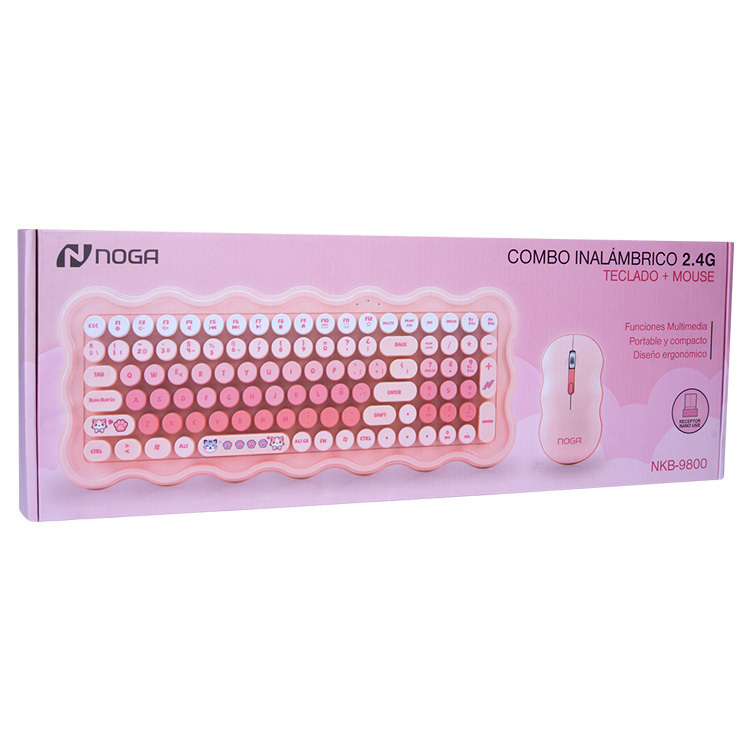 TECLADO Y MOUSE NOGA NKB-9800RS ROSADO KIDS ERGONOMETRICO INALAMBRICO USB