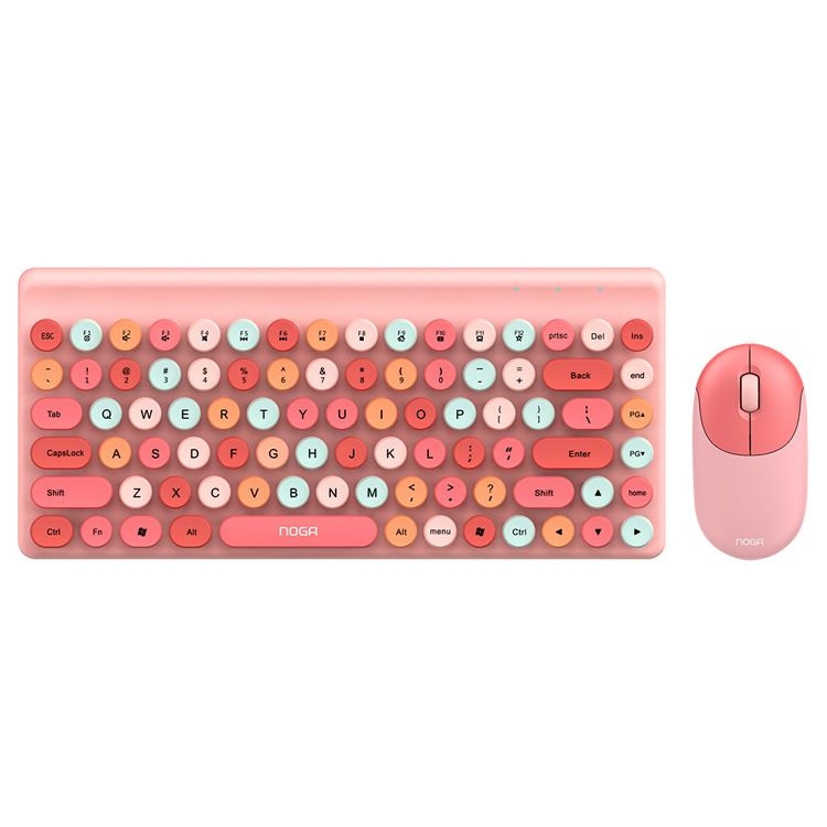 TECLADO Y MOUSE NOGA S5700RS ROSADO Y ROJO ULTRA SLIM TOUCH INALAMBRICO USB