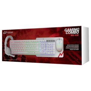 COMBO NOGA NKB-413B BLANCO RGB ARCO IRIS TECLADO MOUSE AURICULARES MIC PAD MOUSE