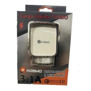 CARGADOR KOSMO KS-18I220V TRAVEL 3,1A RAPIDO 1 SALIDA USB + CABLE FICHA MICRO