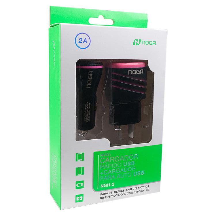 CARGADOR NOGA USB DE CARGA RÁPIDA + CARGADOR PARA AUTO USB NGH-2