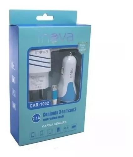 CARGADOR RÁPIDO INOVA CAR-1002 2.1A 2 PUERTOS USB MICRO-USB BLANCO