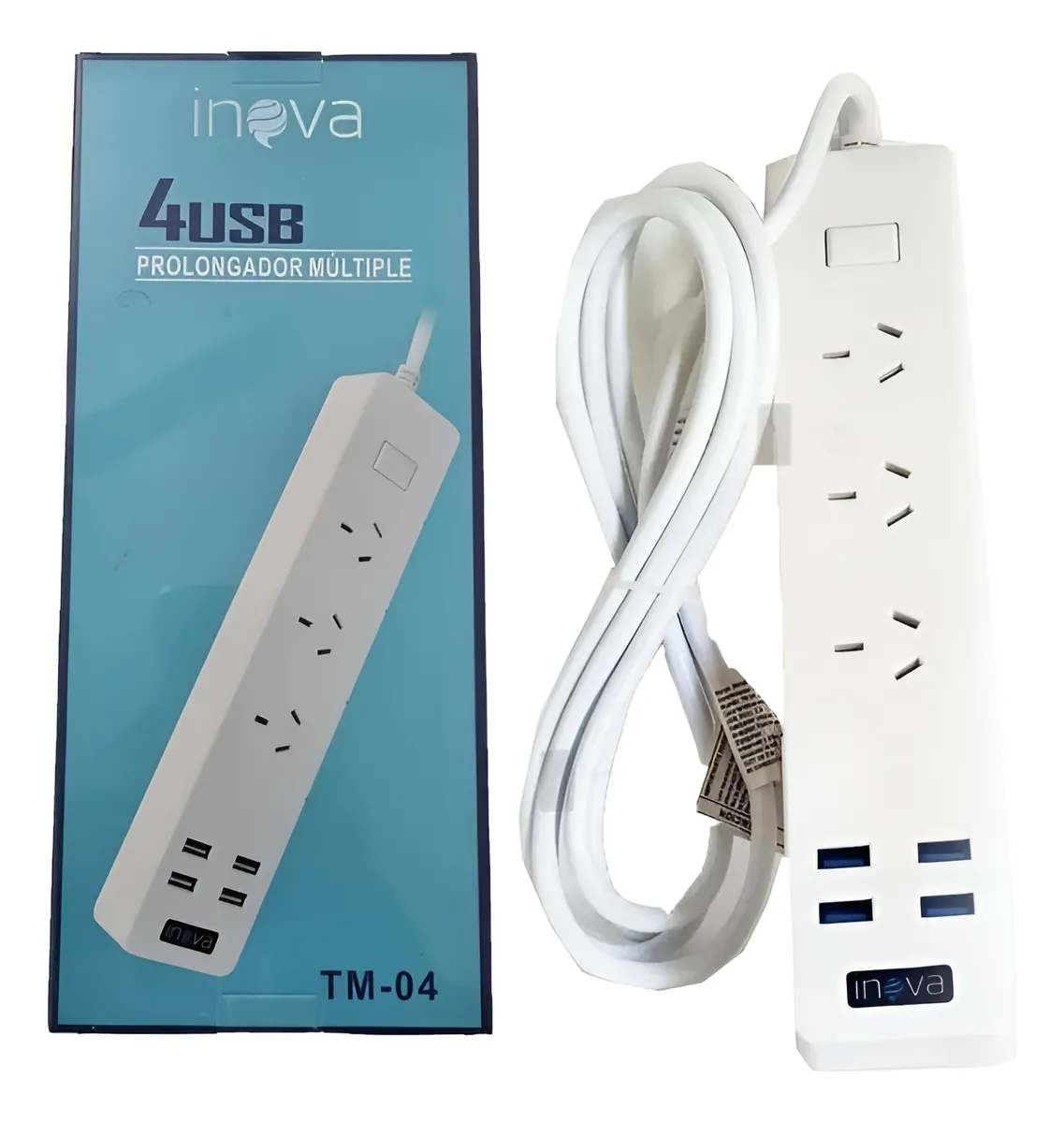 PROLONGADOR ZAPATILLA INOVA TM-04 3 TOMAS 4 USB 1.7M BLANCO