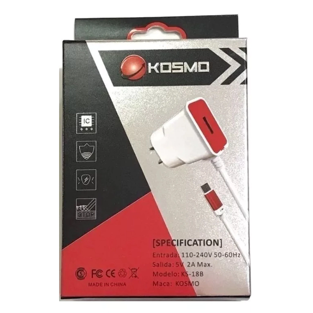 CARGADOR KOSMO KS-18B 220V TRAVEL 2A TURBO FICHA MICRO USB V8
