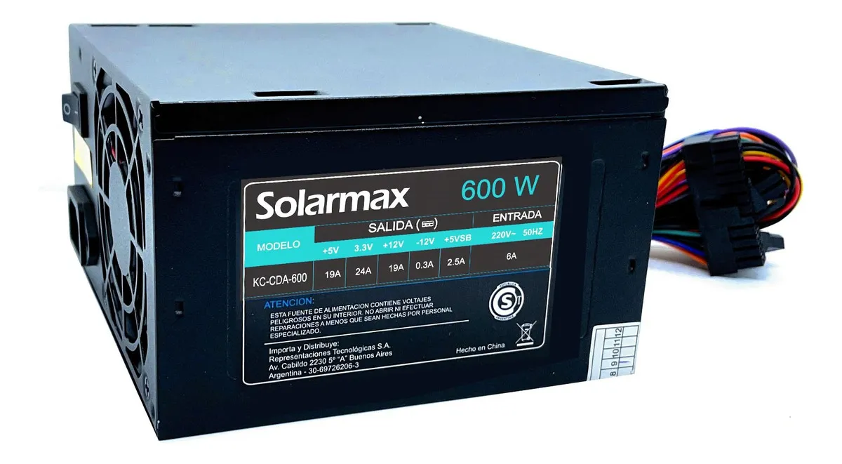 FUENTE DE ALIMENTACIÓN SOLARMAX PARA PC 600W CON CABLE