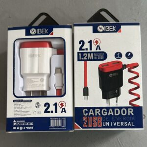 CARGADOR DE CELULAR IBEK CON CABLE MICRO 2 USB CARGA RAPIDA 2.1A