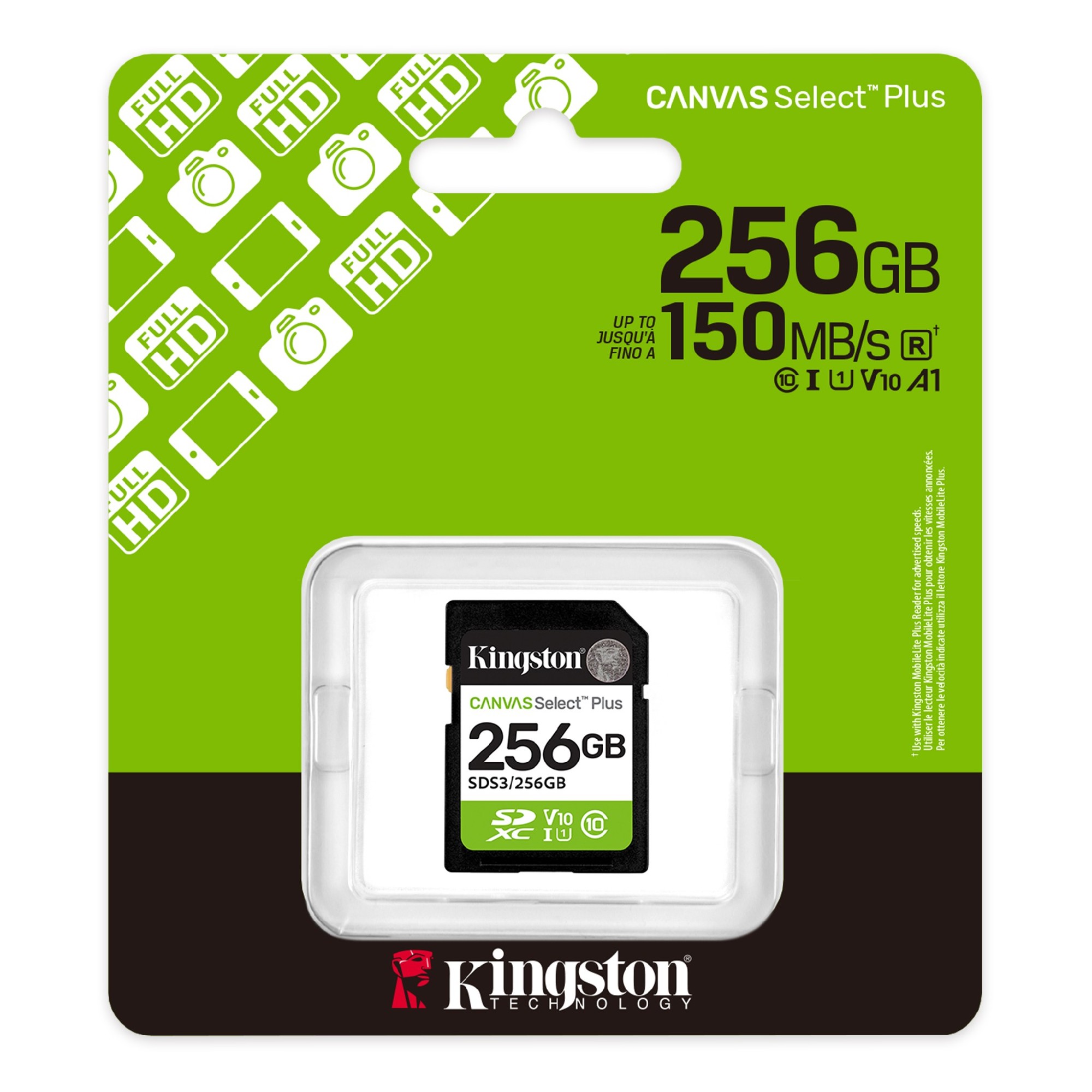 MEMORIA KINGSTON MICRO SD CANVAS SELECT PLUS 256GB 150MB/S CON CLASE DE RENDIMIENTO A1 PARA ANDROID
