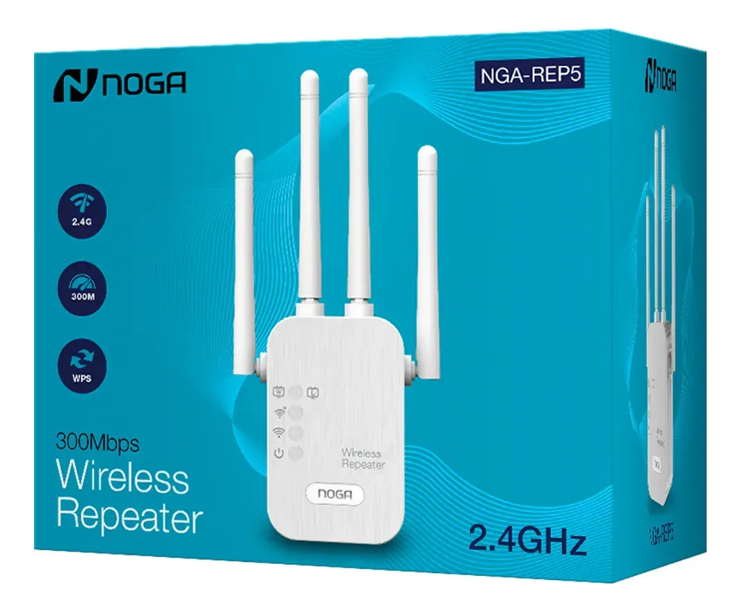 REPETIDOR NOGA NGA-REP5 WIFI 300MBPS BAND 2,4 GHZ WPS ACCESS – 1 RJ45 – 4 ANTENAS REPETIDOR NOGA NGA-REP5 WIFI 300MBPS BAND 2,4 GHZ WPS ACCESS – 1 RJ45 – 4 ANTENAS