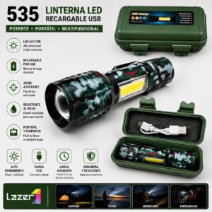 MINI LINTERNA TÁCTICA 535 CAMUFLADO RECARGABLE USB-V8