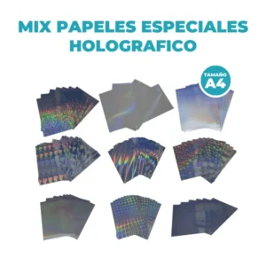 PAPEL HOLOGRÁFICO A4 AUTOADHESIVO 180G – RESMA 18 HOJAS MIXTAS