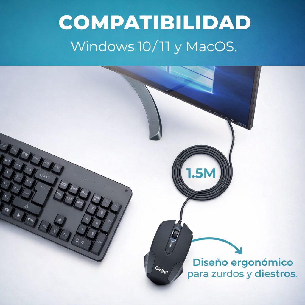 MOUSE ÓPTICO ERGONÓMICO USB SCROLL BLISTER GLOBAL M307 NEGRO - Imagen 4